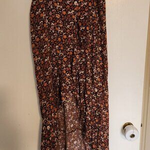 Silky drape floral ruffle high-low